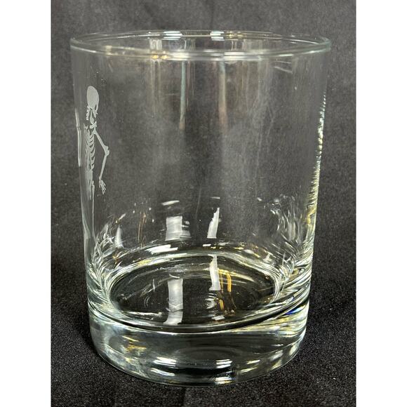 Skeleton Eched Double Old-Fashioned Glass Halloween Excellent Condition - Picture 2 of 6